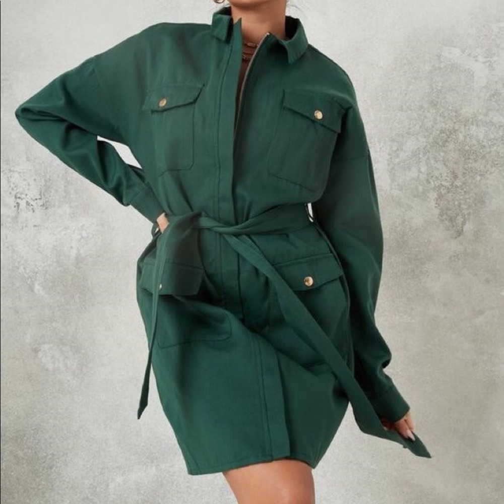 Missguided Green Utility Belted Dress